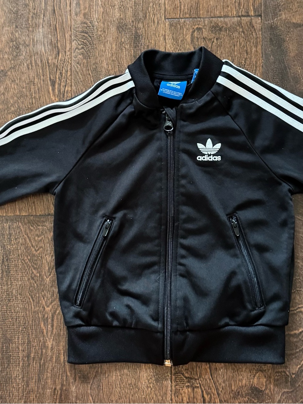 adidas Black Kids Track Jacket with White Stripes